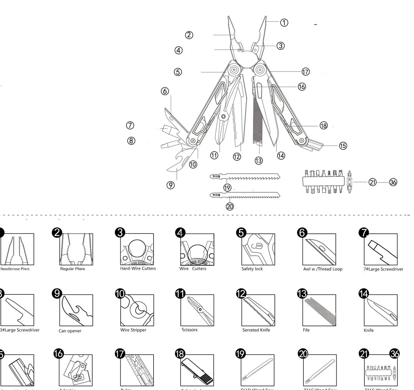 Daicamping DL30 Multitools Hand Diy Multi Tools Multi-tool Clamp Folding Knives Scissor Cutters EDC Survival Gear Manual Pliers