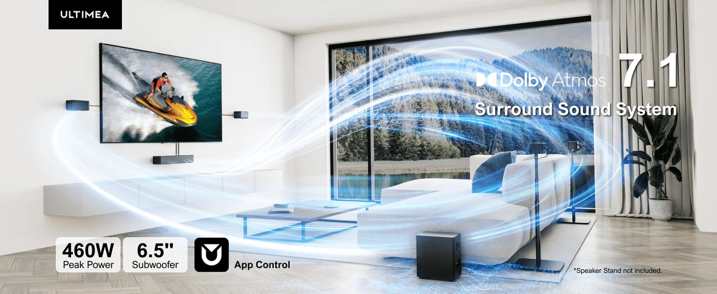 ULTIMEA 460W 7.1ch Soundbar with Dolby Atmos&APP Control, Home Theater Surround Bluetooth Speakers with Wireless Subwoofer