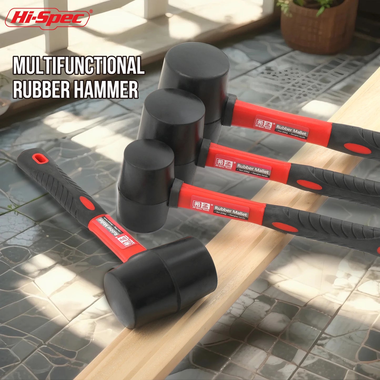Hi-Spec 1PC Heavy Duty Mallet Rubber Hammer Double Faced Household Mini Hammer Multifunctional Mallet Hand Tool 8/12/16/24 Oz
