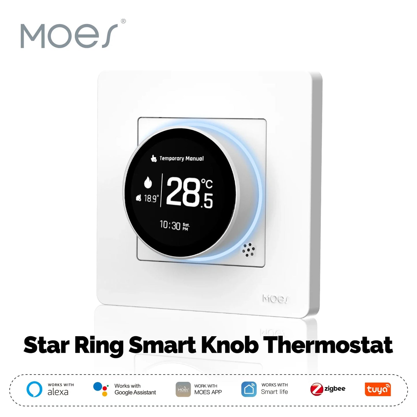 MOES Tuya ZigBee Smart Knob Thermostat Star Ring Series Temperature Controller Water Boiler Electric Heating With Alexa Google