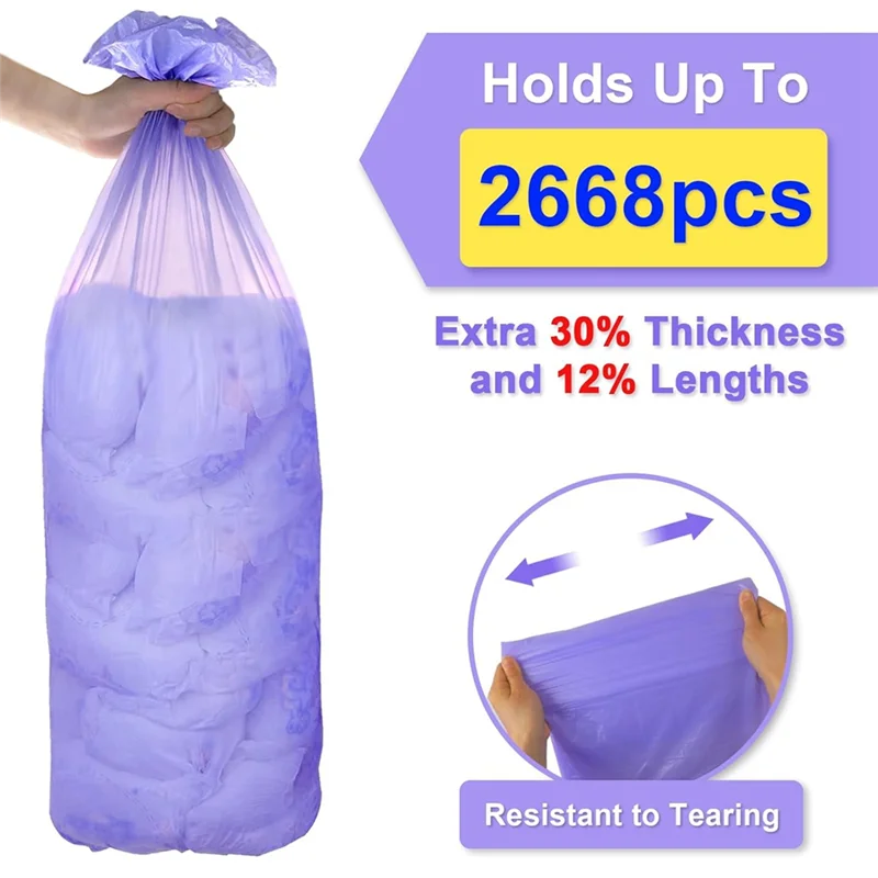 A88E-Diaper Pail Refill Bags For Dekor Plus Diaper Pail Refills 4 Pack Extra 12% Length,Holds Up To 2668 Diapers,30% Thicknes