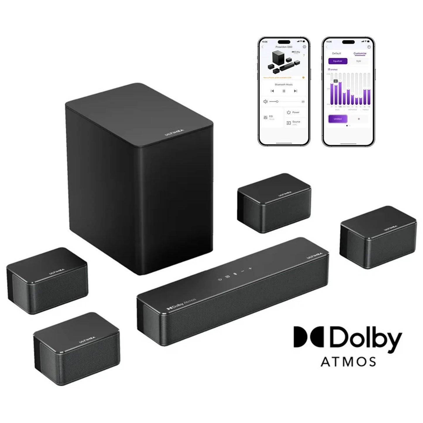 ULTIMEA 460W 7.1ch Soundbar with Dolby Atmos&APP Control, Home Theater Surround Bluetooth Speakers with Wireless Subwoofer