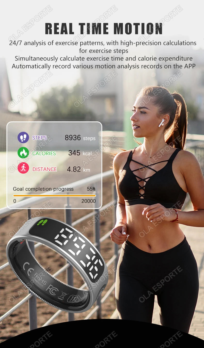 Smart Ring with Display Screen and Touch, Health Manager, Gesture Control, Wireless Charging, 5 ATM Waterproof For Men Women New
