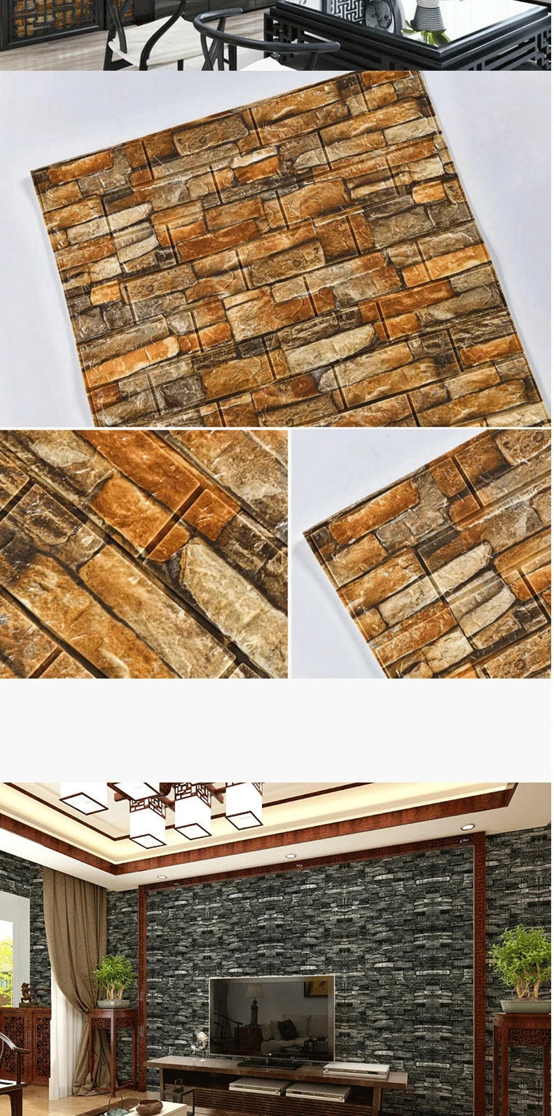 3D Self-Adhesive Wallpaper 70cm*1/5/10m Continuous Waterproof Brick Wall Stickers Living Room Bedroom Children's Room Home Decor
