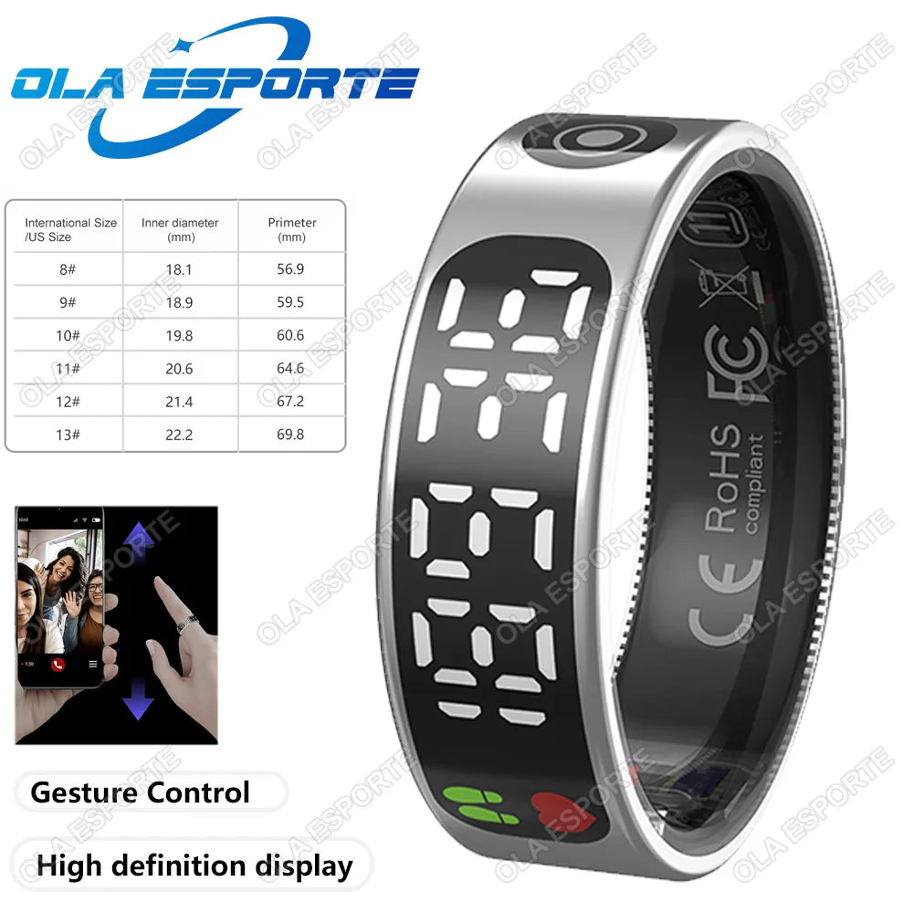 Smart Ring with Display Screen and Touch, Health Manager, Gesture Control, Wireless Charging, 5 ATM Waterproof For Men Women New