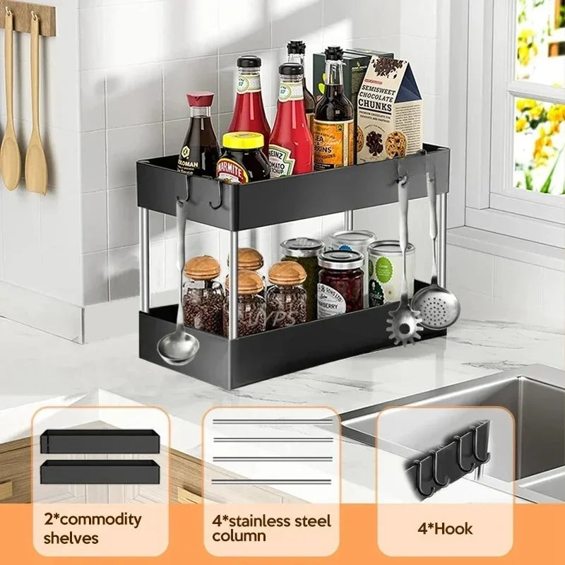 1/2 Pcs Under Sink Storage Organizer 2 Tier Drawer Multipurpose Rack Cabinet Under Sink Storage Rack Bathroom Kitchen Organizer
