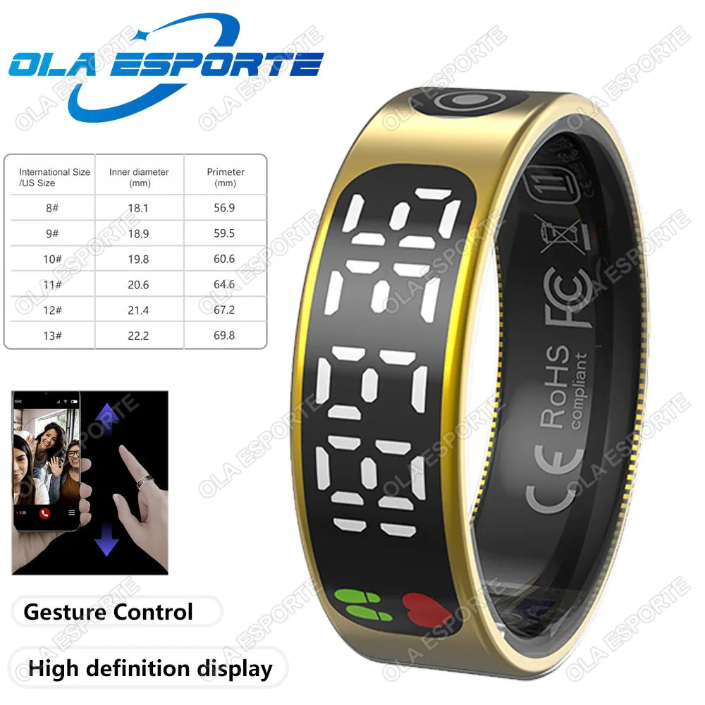 Smart Ring with Display Screen and Touch, Health Manager, Gesture Control, Wireless Charging, 5 ATM Waterproof For Men Women New
