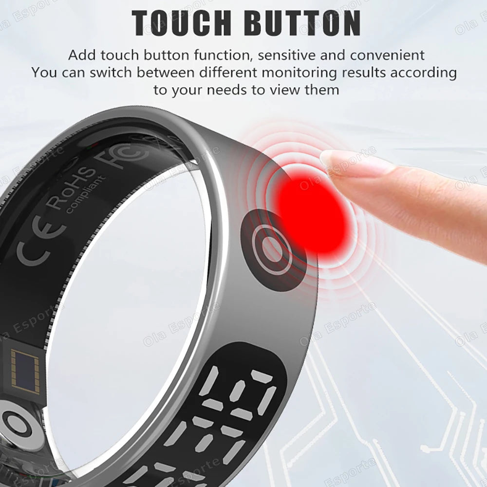 Smart Ring with Display Screen and Touch, Health Manager, Gesture Control, Wireless Charging, 5 ATM Waterproof For Men Women New