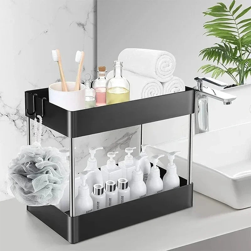 1/2 Pcs Under Sink Storage Organizer 2 Tier Drawer Multipurpose Rack Cabinet Under Sink Storage Rack Bathroom Kitchen Organizer