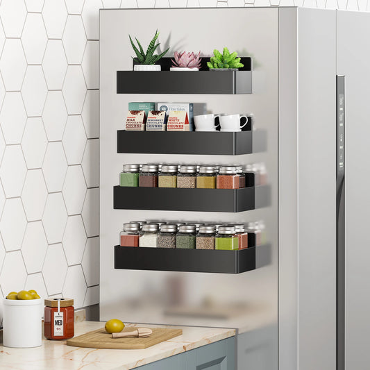 Magnetic 4 Pack Fridge Shelf Spice Storage Rack No Drilling Saving Space kitchen Spice Shelf For Refrigerator Seasoning Rack