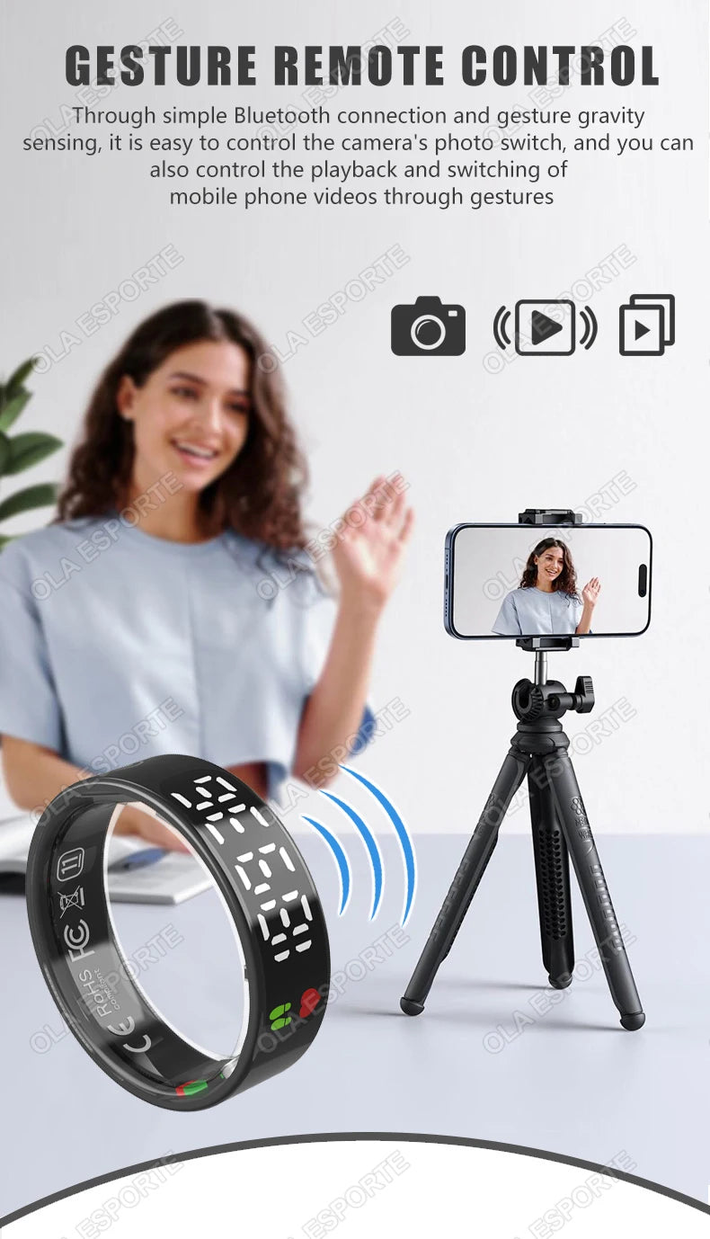 Smart Ring with Display Screen and Touch, Health Manager, Gesture Control, Wireless Charging, 5 ATM Waterproof For Men Women New