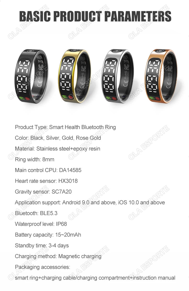 Smart Ring with Display Screen and Touch, Health Manager, Gesture Control, Wireless Charging, 5 ATM Waterproof For Men Women New