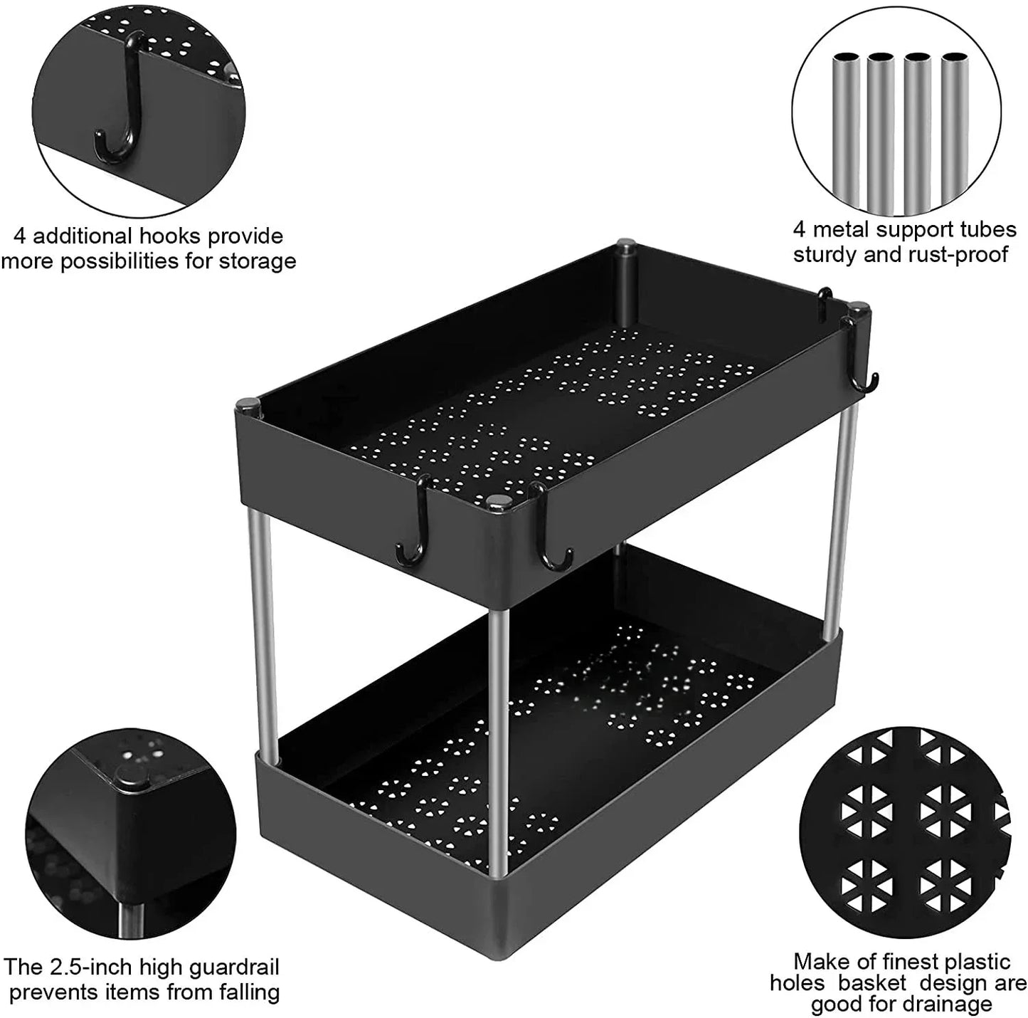 1/2 Pcs Under Sink Storage Organizer 2 Tier Drawer Multipurpose Rack Cabinet Under Sink Storage Rack Bathroom Kitchen Organizer