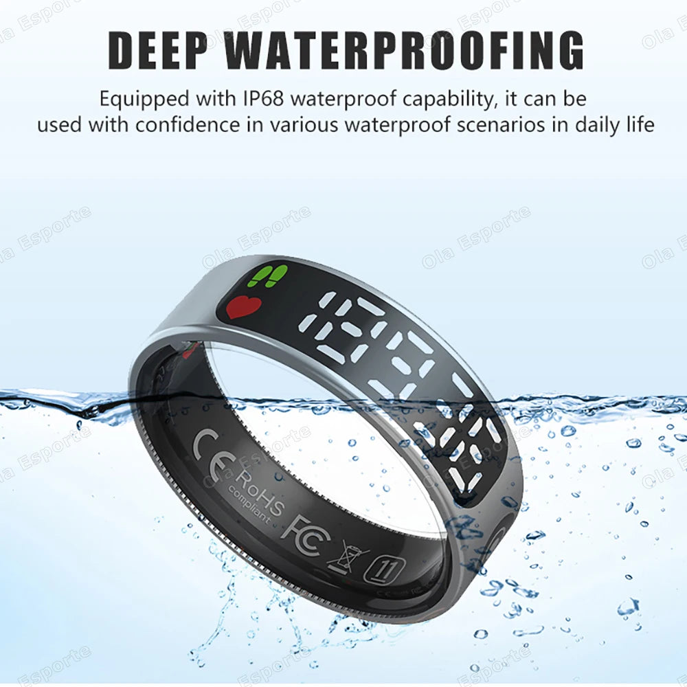Smart Ring with Display Screen and Touch, Health Manager, Gesture Control, Wireless Charging, 5 ATM Waterproof For Men Women New