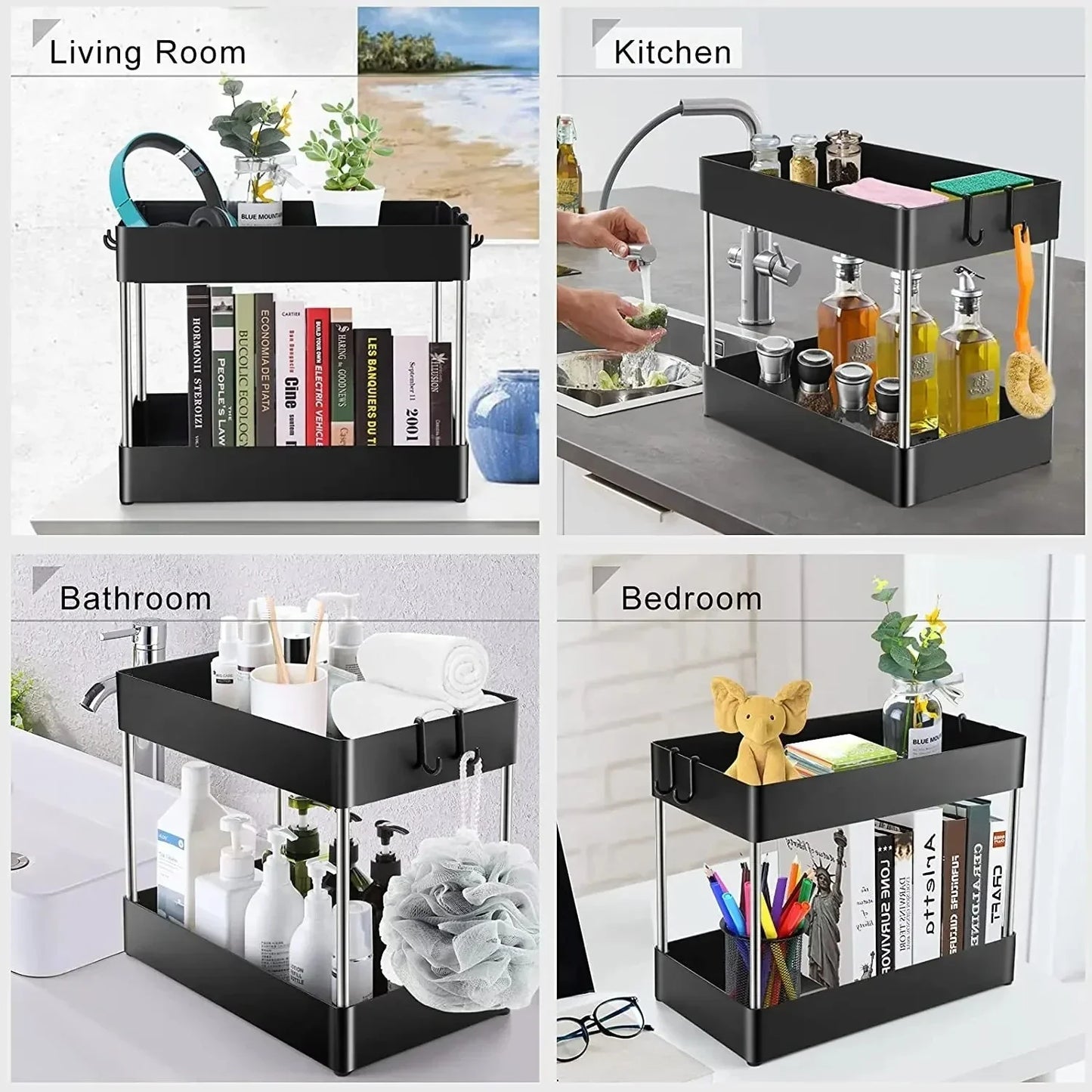 1/2 Pcs Under Sink Storage Organizer 2 Tier Drawer Multipurpose Rack Cabinet Under Sink Storage Rack Bathroom Kitchen Organizer