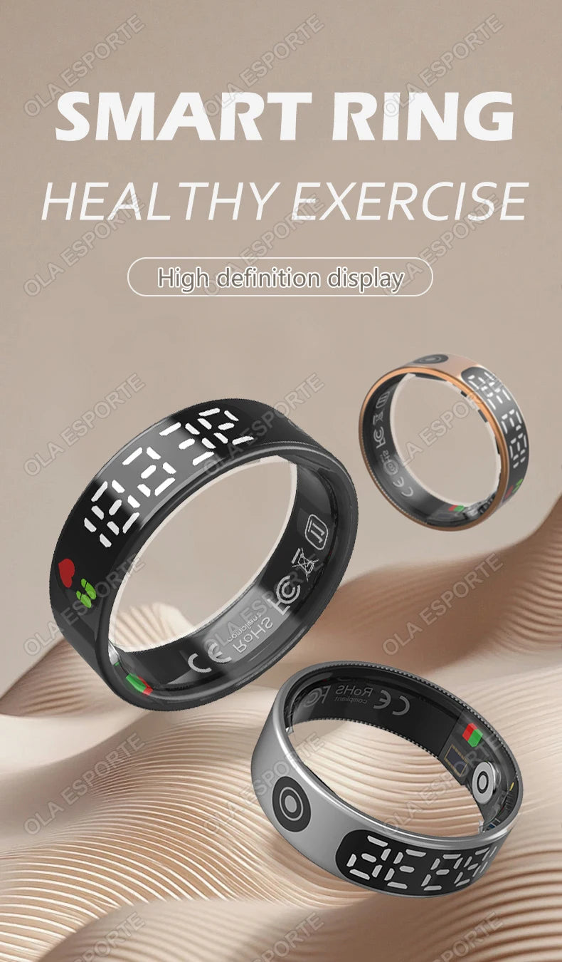 Smart Ring with Display Screen and Touch, Health Manager, Gesture Control, Wireless Charging, 5 ATM Waterproof For Men Women New
