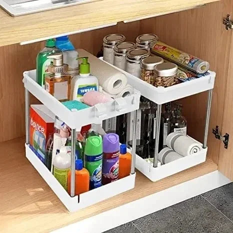 1/2 Pcs Under Sink Storage Organizer 2 Tier Drawer Multipurpose Rack Cabinet Under Sink Storage Rack Bathroom Kitchen Organizer