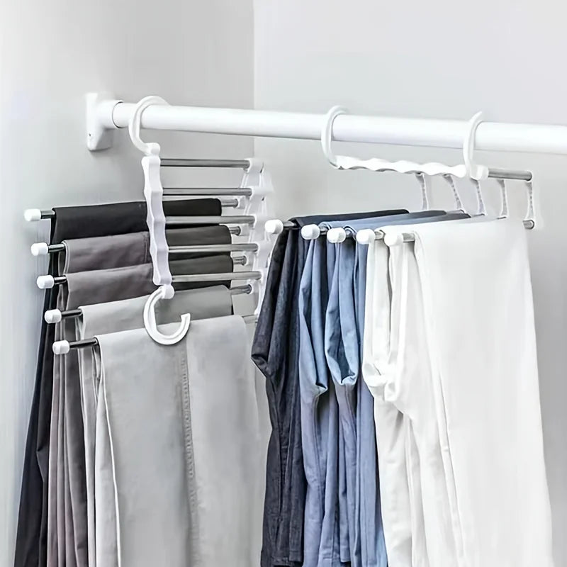 5In1 Magic Trouser Rack Hangers Stainless Steel Folding Pant Rack Tie Hanger Shelves Bedroom Closet Organizer Wardrobe Storage