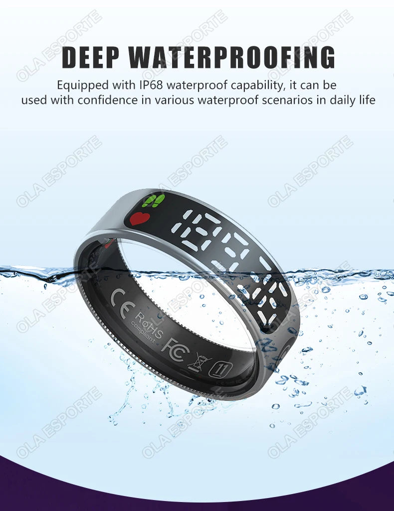 Smart Ring with Display Screen and Touch, Health Manager, Gesture Control, Wireless Charging, 5 ATM Waterproof For Men Women New