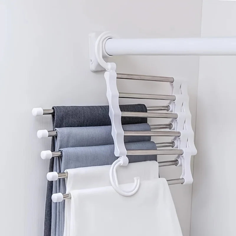 5In1 Magic Trouser Rack Hangers Stainless Steel Folding Pant Rack Tie Hanger Shelves Bedroom Closet Organizer Wardrobe Storage