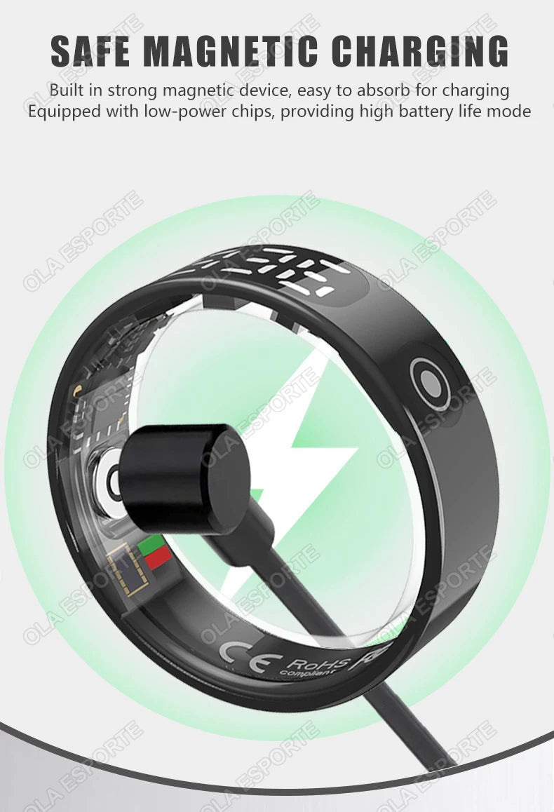 Smart Ring with Display Screen and Touch, Health Manager, Gesture Control, Wireless Charging, 5 ATM Waterproof For Men Women New
