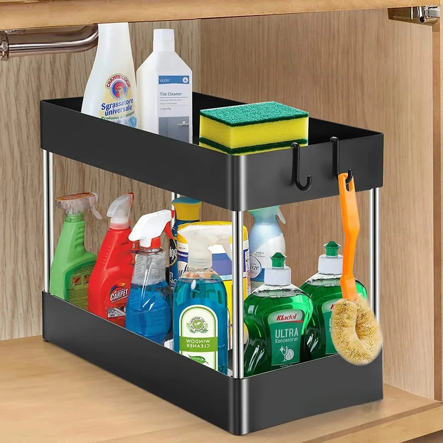 1/2 Pcs Under Sink Storage Organizer 2 Tier Drawer Multipurpose Rack Cabinet Under Sink Storage Rack Bathroom Kitchen Organizer